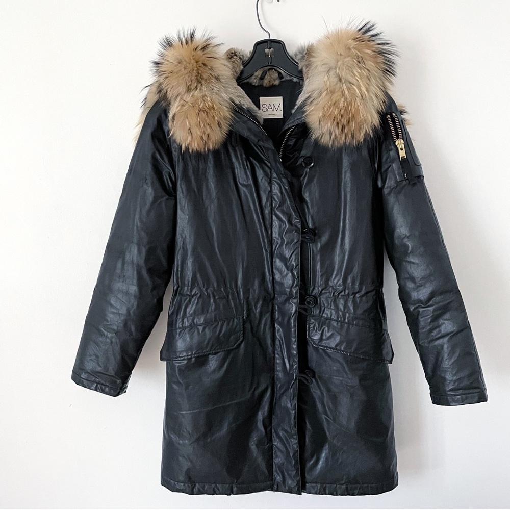 SAM. Black Puffer Jacket with Fur Trim - Picture 9 of 16